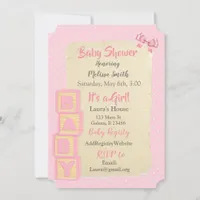 Pink Blocks and Bows  Baby Girl Baby Shower Invitation
