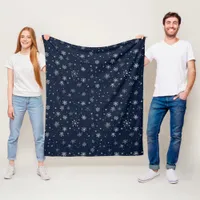 White Snowflakes on a Dark Blue Background Fleece Blanket