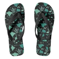 Blue and Black Stingrays and Coral Reef Print Flip Flops