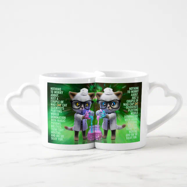 Funny Mad Cat Scientists Plotting World Domination Coffee Mug Set