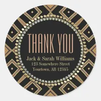 Squaza Art Deco Gold Black ThankYou Round Stickers