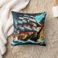 Dramatic Pirate Ship Sailing Into Stormy Waters Throw Pillow