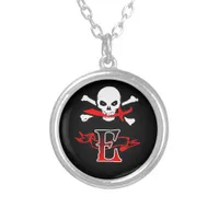 Jolly Roger E Monogram Initial Silver Plated Necklace