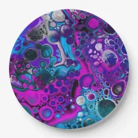 Purple, Blue Modern Abstract Fluid Art Marble Cell Paper Plates