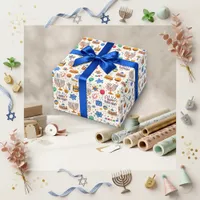 Whimsical Blue Hanukkah Birthday Pattern Wrapping Paper