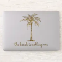 The Beach is Calling Me Gold Coconut Palm Tree Sticker