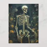 Skeleton in a Yellow Flower Night Garden Postcard