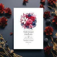  Burgundy and Navy Floral Wedding Invitation