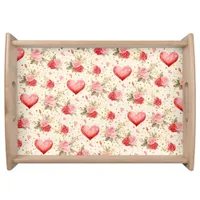 Valentine's Pink and Red Roses and Hearts  Serving Tray