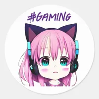 Kawaii Girl with Headphones on Classic Round Sticker