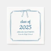 Elegant Whimsical Bow Blue Custom Graduation Napkins