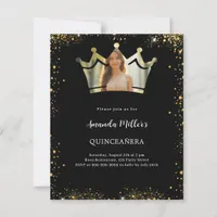Black gold crown photo Quinceanera invitation