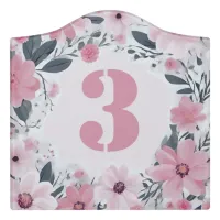 Single Digit House Number Pastel Pink Floral Door Sign