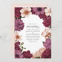 Rouge Garnet, Rosette Mauve & Peach Silk Wedding Invitation