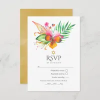 Watercolor Floral Tropical Summer Bat Mitzvah RSVP Card