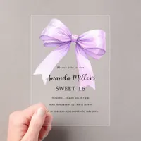 Lavender bow cream clear Sweet 16 Acrylic Invitations