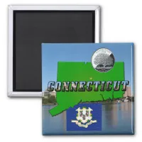 Connecticut' Map, Text, Faux Quarter, Flag Scenery Magnet