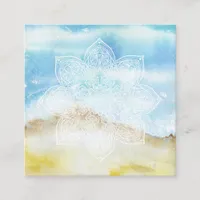 *~* White Lacey Mandala Beach Ocean Sea Watercolor Square Business Card