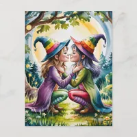 Pagan Lesbian Witches in Rainbow Witch Hats Postcard