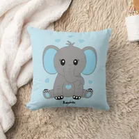 Cute baby elephant in blue for boys  throw pillow