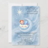 Baby Boy Shower Invite Moonlight Stars Watercolor