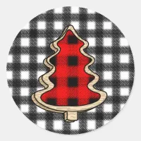 Buffalo Plaid, Red Gingham Christmas Trees   Classic Round Sticker