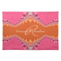 Pink Orange Frills Damask Monogrammed Place Mats