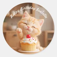 Cute Orange Kitten with a Cupcake Classic Round Sticker