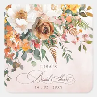 Rustic Orange Floral Fall Bridal Shower  Square Sticker