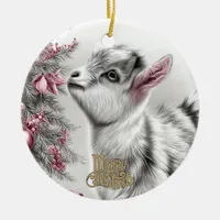 Baby Goat Christmas 15 and YOUR PHOTO Ceramic Ornament