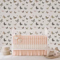 Elegant Butterfly Muted Neutral Blush Girl Nursery Wallpaper