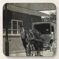 Stop for A Spell, Amish Horse at Stop Sign Beverage Coaster