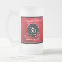 Elegant 36th Rose Wedding Anniversary Celebration Frosted Glass Beer Mug