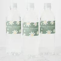 Sage Green Boho Daisy Floral Water Bottle Label