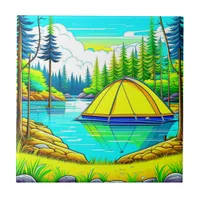 Tent Floating on the Lake Camping  Themed Ceramic Tile