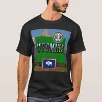 Wyoming Picture, Map, Flag and State Seal T-Shirt