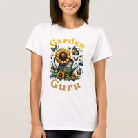 Garden Guru  Watering Can and Sunflowers White T-Shirt