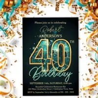Elegant Teal and Gold 40th Birthday Celebration Invitation