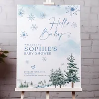 Blue winter baby shower welcome sign