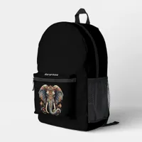 Elephant with intricate floral designs printed backpack