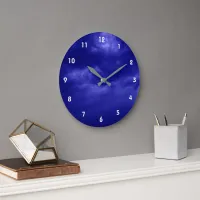 Cloudy Dark Blue Sky Large Clock