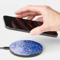 Simple Blue Brushed Metal and Glitter Monogram | Wireless Charger