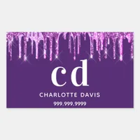 Purple glitter drips pink monogram initials name rectangular sticker
