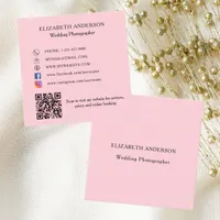 Pink QR code social media Square Business Card