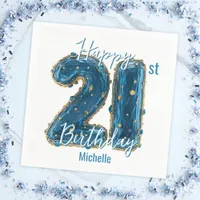 Elegant Sapphire & Gold 21st Birthday Celebration Napkins