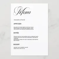 Wedding dinner menu