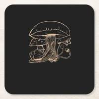 Cottagecore Aesthetic Goblincore Mushroom Snail Square Paper Coaster