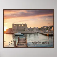 Cyprus Kyrenia Watercolor Sketch with Yacht |  Poster