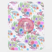 Cute Girly Pastel Floral Pattern Personalized Baby Blanket