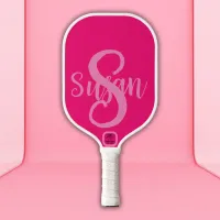 Simple classic monogrammed name and initial PINK | Pickleball Paddle